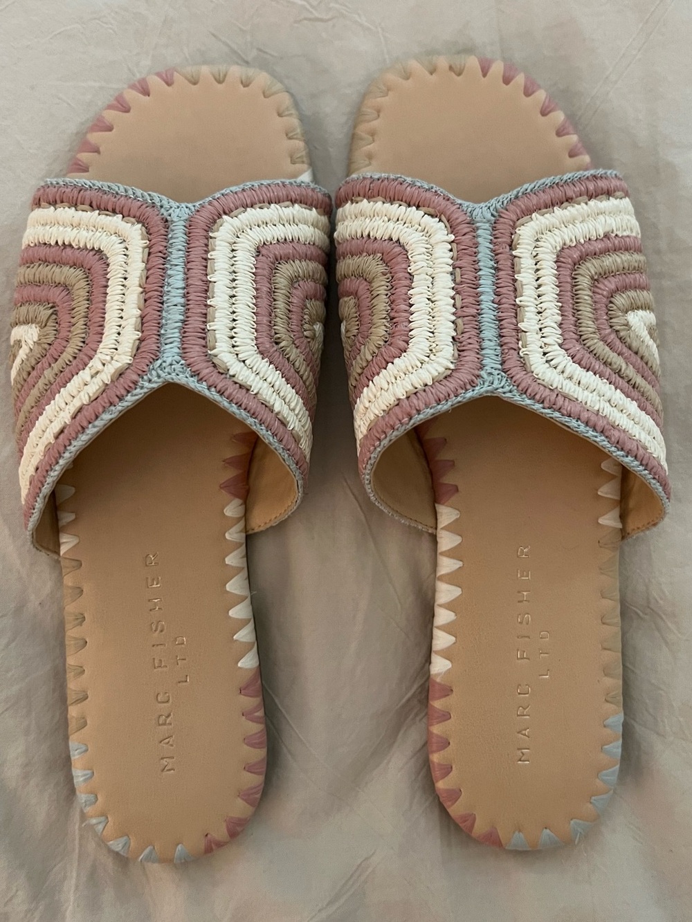 Marc Fisher Blush Pink and Cream Woven Slide Mules